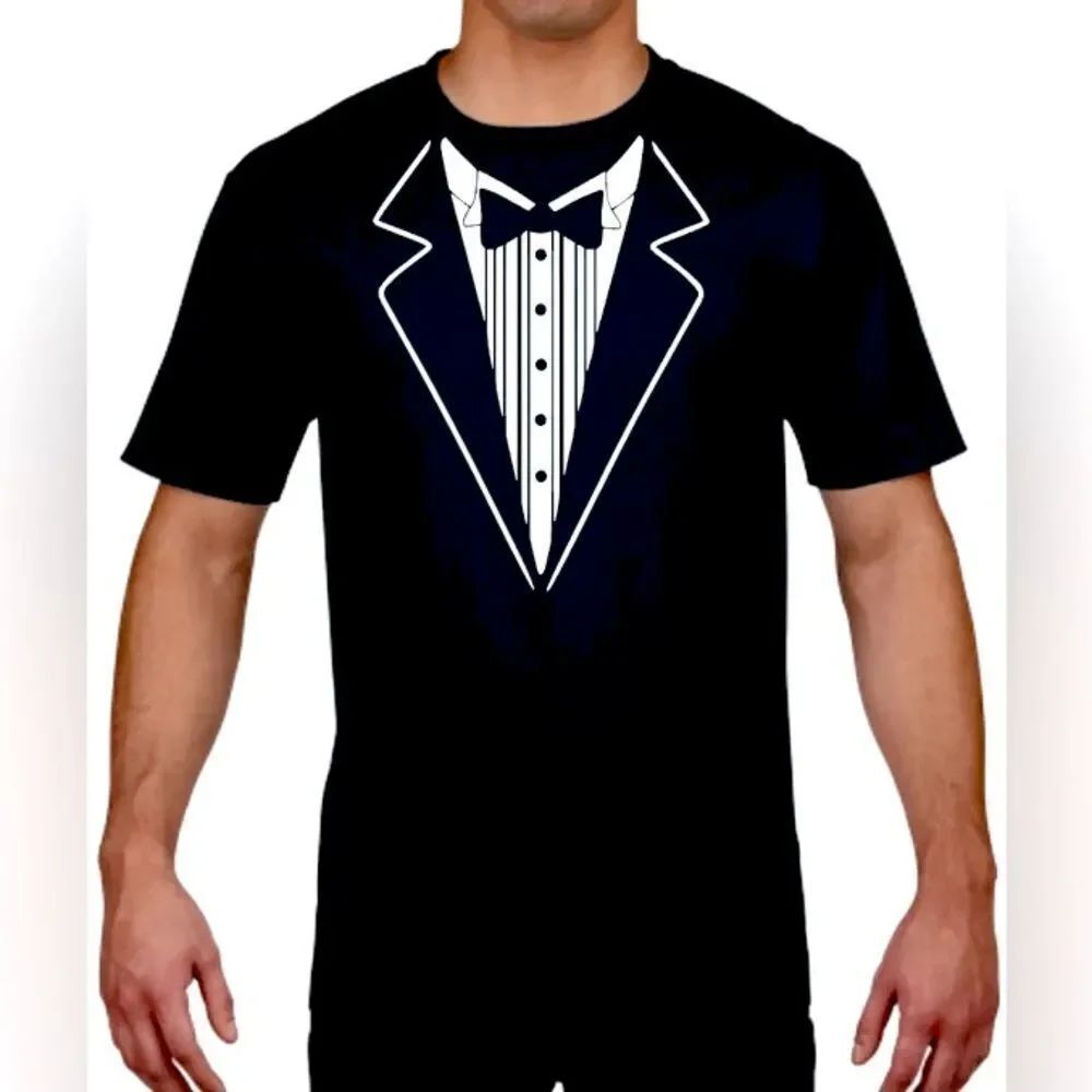 Funny graphic tuxedo suit T-shirt black men’s M/L